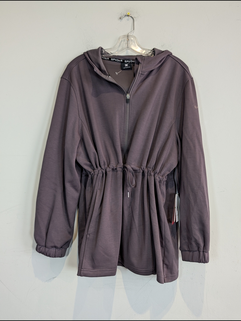 Spyder Women's Hooded Drawstring Jacket in Charcoal Plum, Size XL